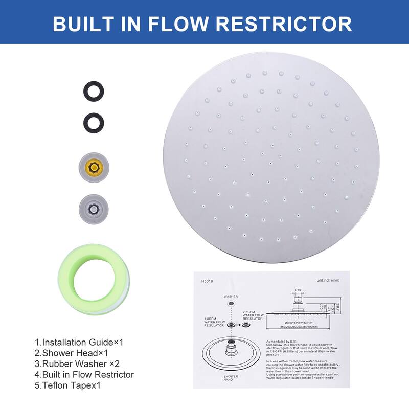 WOWOW 1-Spray Patterns with Wall Mount Rain Fixed Shower Head