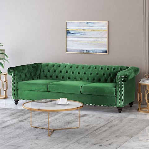 Parkhurst Chesterfield Tufted Velvet or Fabric 3-seat Sofa by Christopher Knight Home