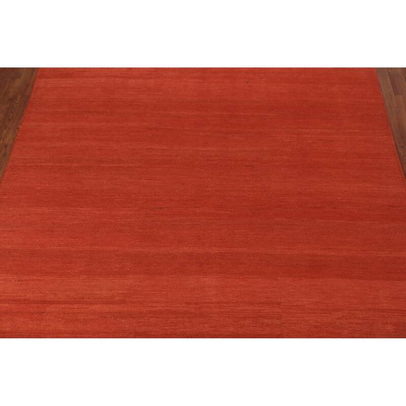 Striped Orange Gabbeh Modern Area Rug Hand-Knotted Wool Carpet - 6'6" x 9'10"