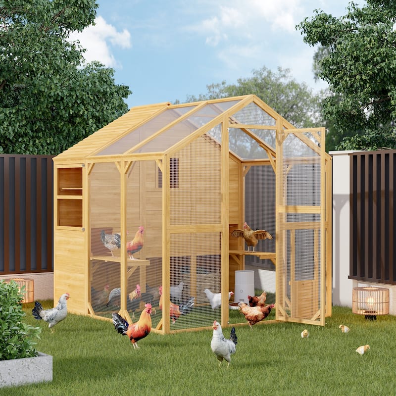 Multi-Functional Wood Chicken Coop Hen House or Cat Cage with Wire Mesh Run