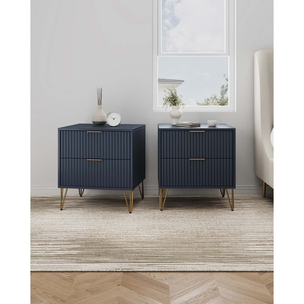 Manhattan Comfort Dumbo Mid Century 2 Drawer Nightstand Set of 2.