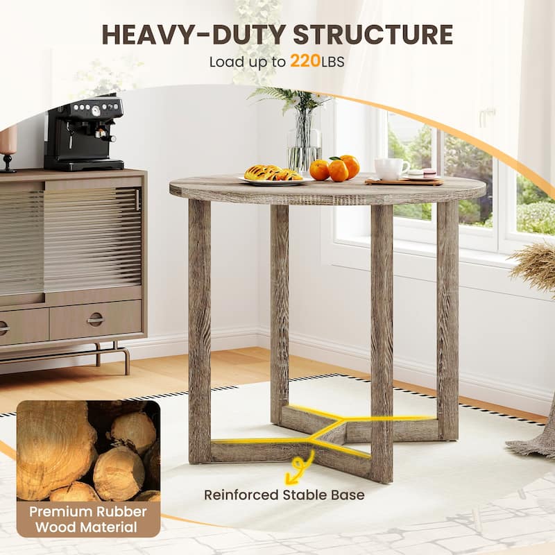 36 Inch Round Wood Dining Table for 2-4 People with Wing-shaped Pedestal Base-Grey