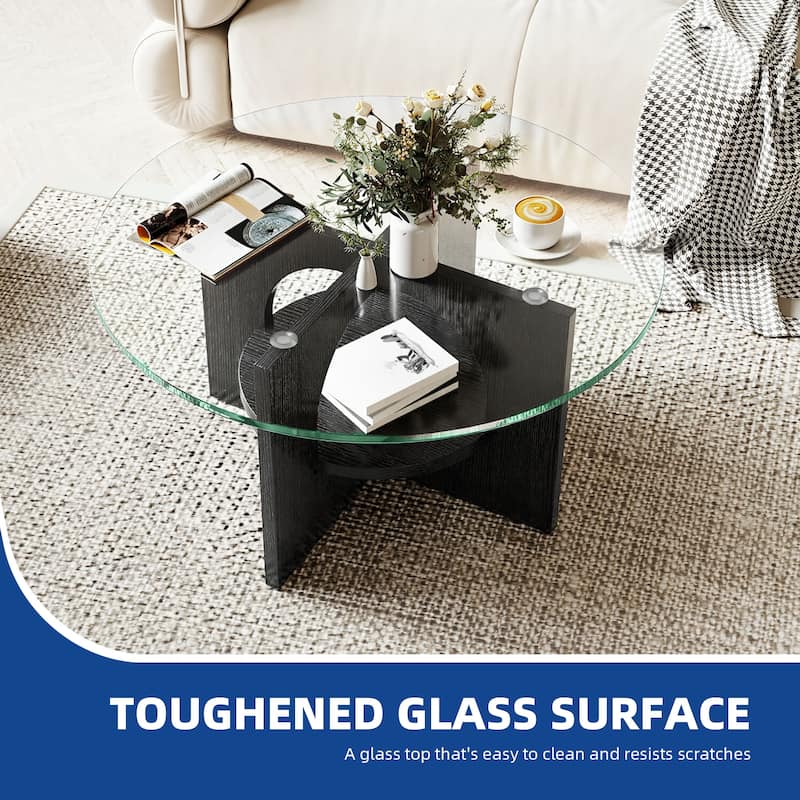 Moasis Round 2-Tier Glass Top Coffee Table