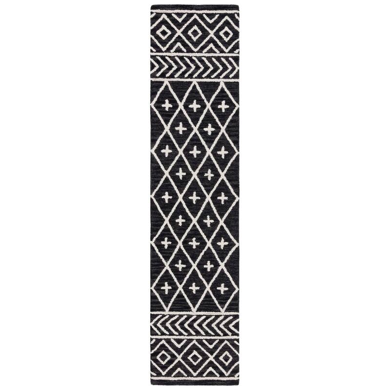 SAFAVIEH Handmade Metro Lousine Moroccan Boho Wool Rug - 2' x 9' Runner - Black/Ivory