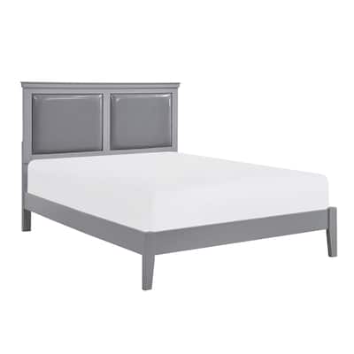 King Size Wood Panel Bed with Faux Leather Upholstered Headboard