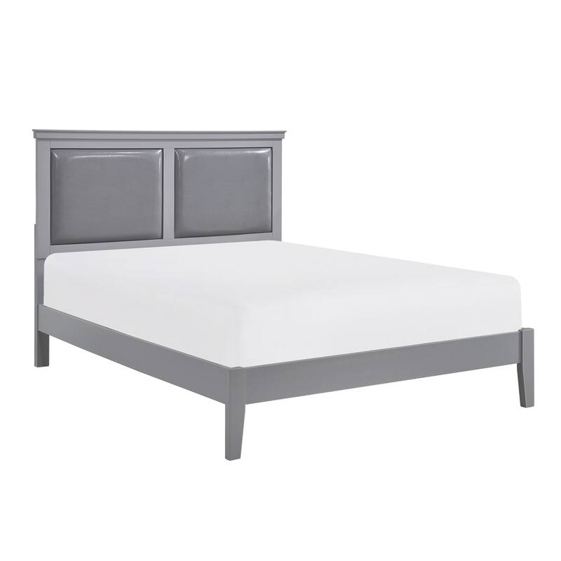 Queen Size Panel Bed with Upholstered Headboard and Wooden Frame in Classic Gray Finish - Gray
