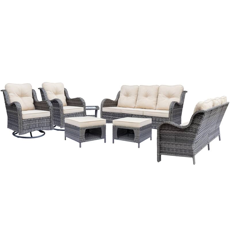7-Piece Outdoor Wicker Patio Conversation Swivel Chairs Furniture Sets