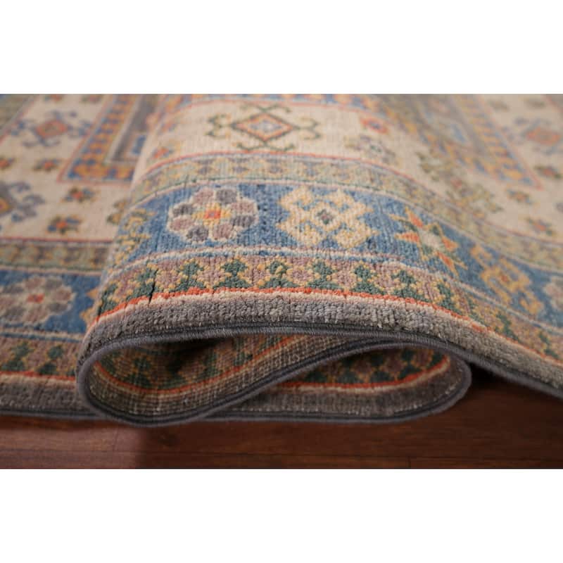 Geometric Kazak Accent Rug Hand-Knotted Wool Carpet - 3'11" x 5'9"