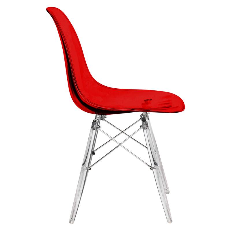 LeisureMod Dover Molded Side Chair with Acrylic Base, Set of 4 - Red - 36 x 32.4 x 16.25