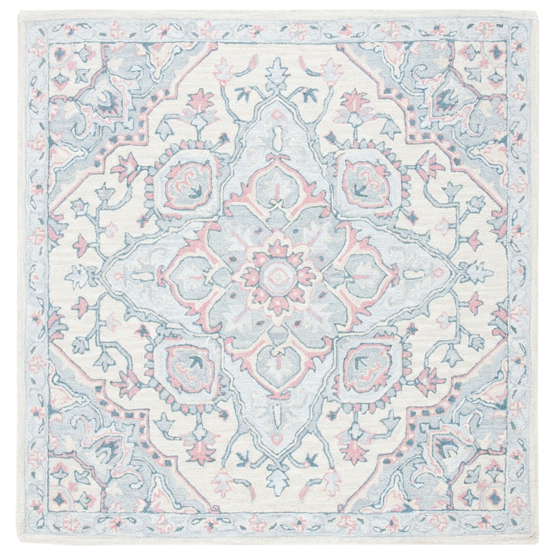 SAFAVIEH Handmade Heritage Marjanca Traditional Wool Rug - 6' Square - Beige/Blue