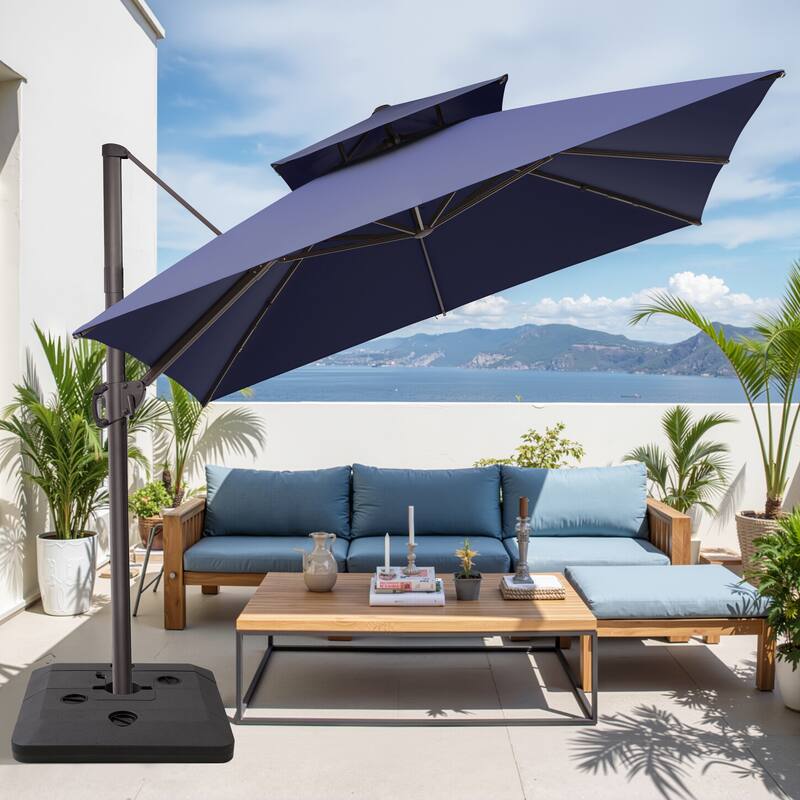 Crestlive Products 11 FT Square Patio Offset Cantilever Umbrella with Base