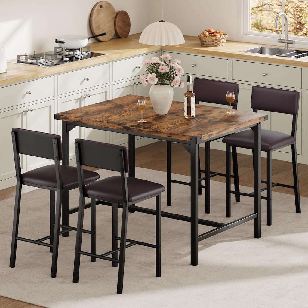 Dining Table Set for 4 w/Footrest & Corner Protector, 5-Piece Kitchen Table Set