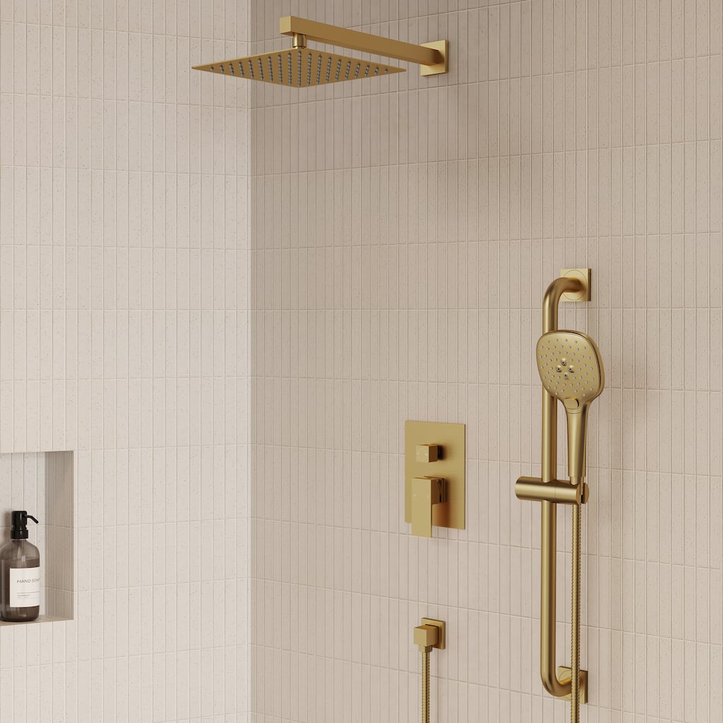 10-Inch Wall Mounted Shower System,Rainfall Shower Faucet with 3-Function Handheld Shower,Pressure-Balanced