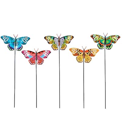 Detailed Colorful Butterflies 5-Piece Outdoor Garden Stake Set - 7 x 20.12 x 0.63