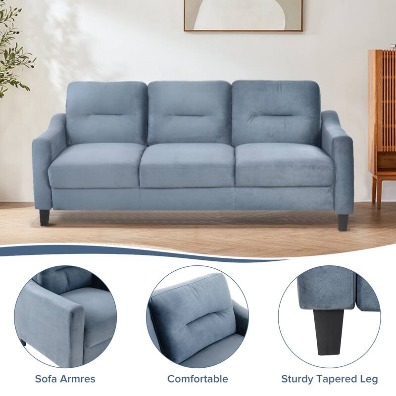 Gray 76.7" Velvet 3-seater Sofa with Sturdy Hardwood Frame and Highly Elastic Foam for Living Room
