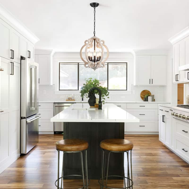 5-Light Candlestick Vintage Hanging Linear Chandelier Lighting for Kitchen Island