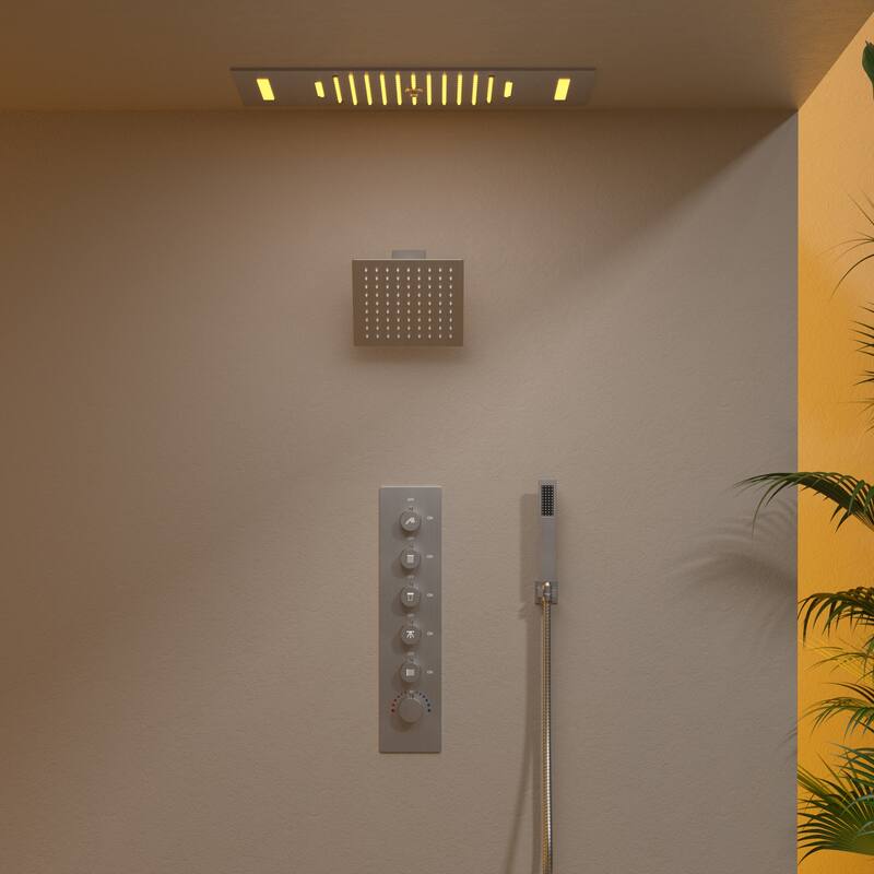 GRANDJOY LED Music Shower System 22" & 6" Dual Shower Heads with Handheld Spray