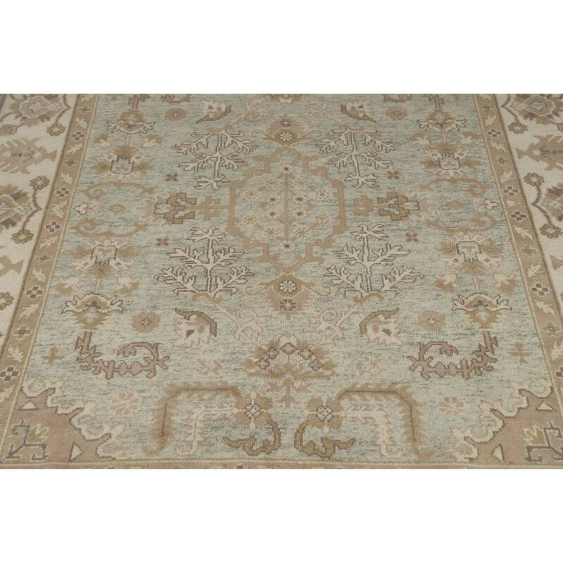 Aqua Light Blue Oushak Indian Area Rug Hand-Knotted Wool Carpet - 8'0" x 9'11"