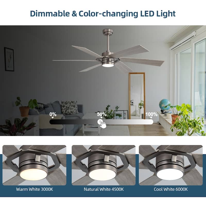 MLiAN 60 inch 6 Blades Indoor Smart Ceiling Fan with Light and Remote - 60inch