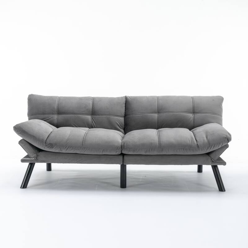Modern 2-Seater Foldable Sofa Bed with 800 lbs Capacity and Adjustable Backrest - Light Grey