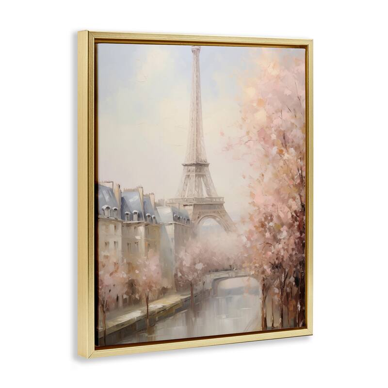 Stupell Soft Eiffel Tower River View Framed Floater Canvas Wall Art Design By Arlington Prints