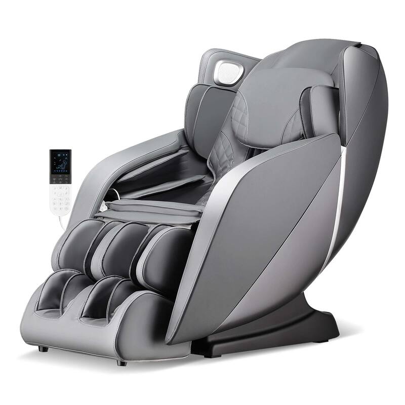 Comfort Full Body Massage Chair with Voice Control Heat Foot Roller - Grey