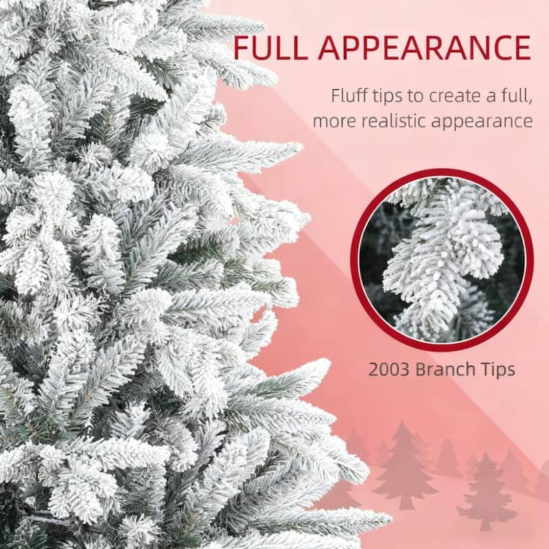 Festive Christmas Decor Artificial Flocked Christmas Tree with Snow Tips,Hinged Xmas Tree - Green