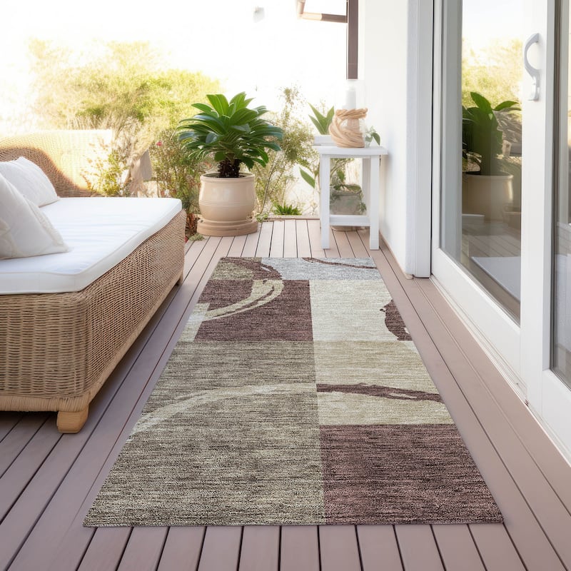 Machine Washable Indoor/ Outdoor Contemporary Chantille Rug - Brown - 2'3" x 7'6"
