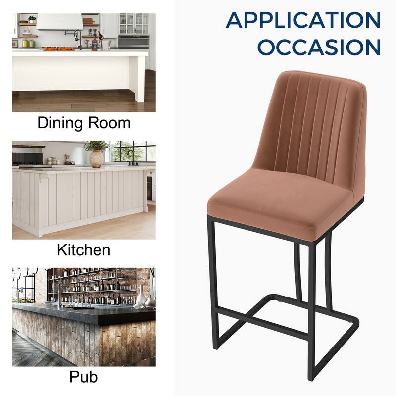 24.8 Inches Modern Cushion Counter Height Bar Stools with Metal Frame Set of 2