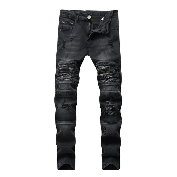 mens black ripped jeans with zippers