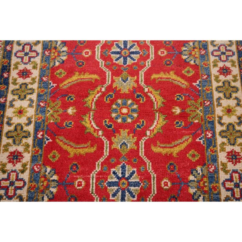Hand Knotted Oriental 100% Wool Carpet Traditional Floral Red Kazak Area Rug - 3' 3'' X 2' 1''