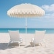 preview thumbnail 1 of 18, Horizon Coastal Scalloped Edge Beach Umbrella with Fringe, Push-Button Tilt, UV 50 Outdoor Canopy and Portable Carry Bag Cream, White Pole