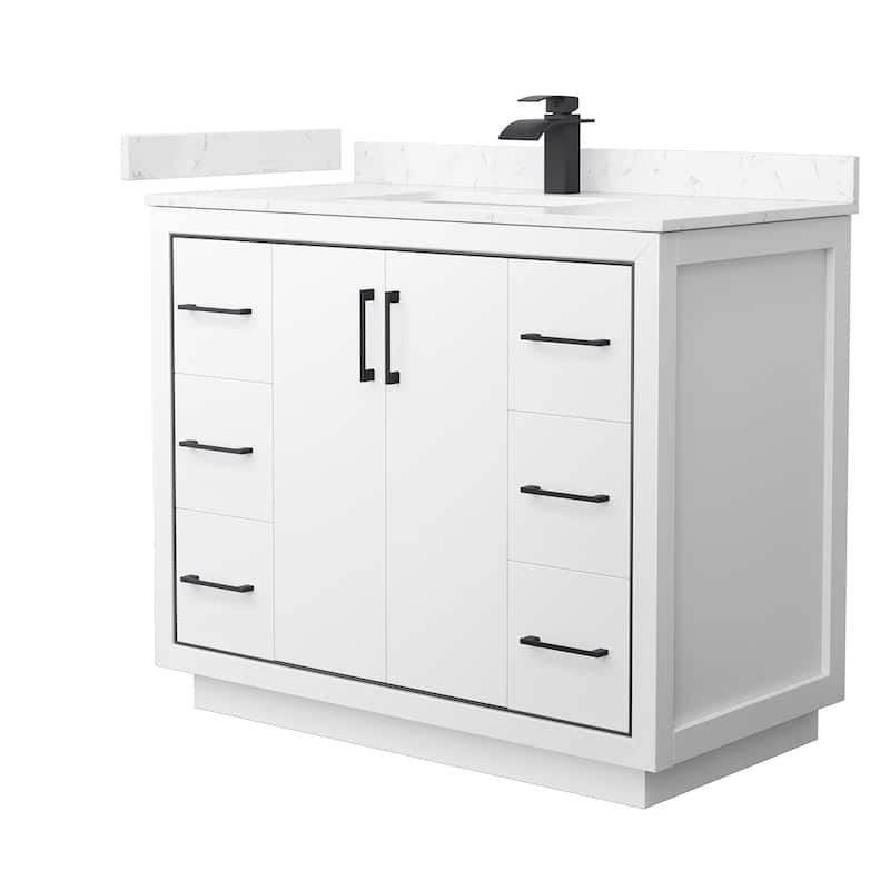 Wyndham Collection WCF1111-42S-VCA-MXX Icon 42" Free Standing Single - White / Carrara Cultured Marble Top / Matte Black - Painted