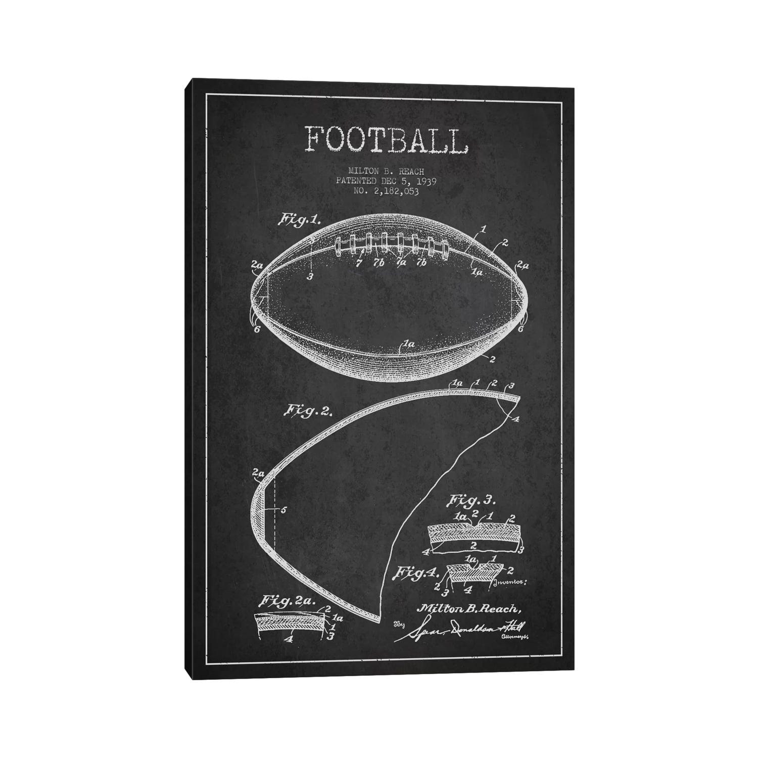 iCanvas "Football Charcoal Patent Blueprint" by Aged Pixel Canvas Print