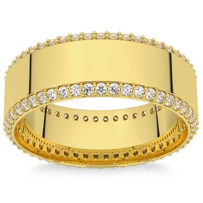 1Ct Lab Grown Diamond Ring Mens Textured Wedding 8mm Band White or Yellow Gold