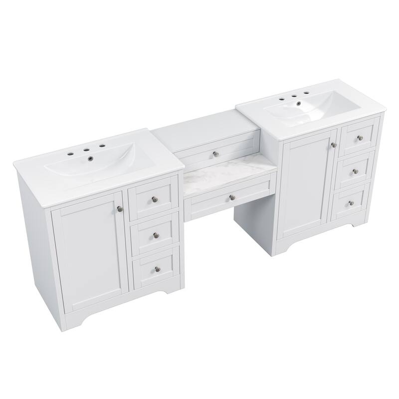 Christopher Knight Home - Wooden 84 Inches Double Sink Bathroom Vanity (Separate Sink) with Engineered Stone Countertop