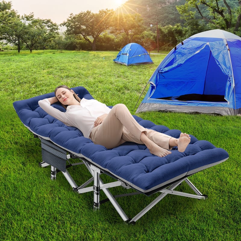 DoCred Oversized Folding Camping Bed, Portable Sleeping Bed Cot - 75"x28"x14" - Blue and Grey-32