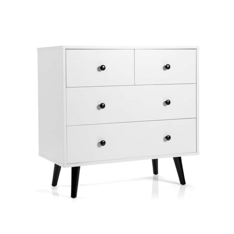 4 Drawers Dresser Chest of Drawers Free Standing Sideboard Cabinet-White - White