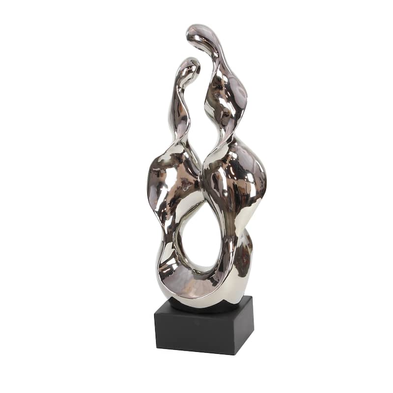 Ceramic Abstract Decorative Sculpture with Black Base - Silver - Roche River Decor