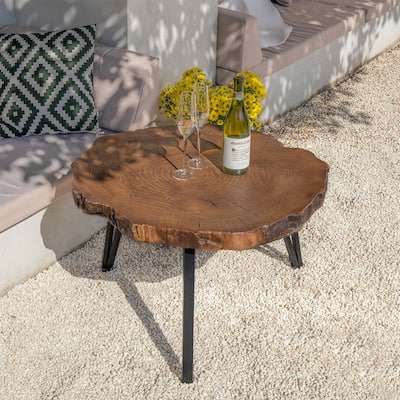 COSIEST Faux Wood Tree-Slice Outdoor Coffee Table