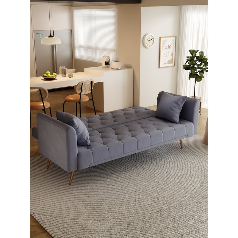 71-Inch Convertible Love Seat Sofa, Grey Velvet, Compact for Small Spaces