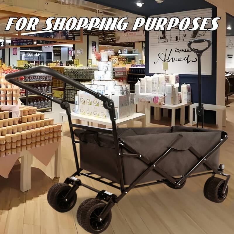 Folding Wagon with All-Terrain Wheels, 230lbs Capacity, Telescoping Handle, and Dust Cover for Beach, Outdoor, and Garden Use