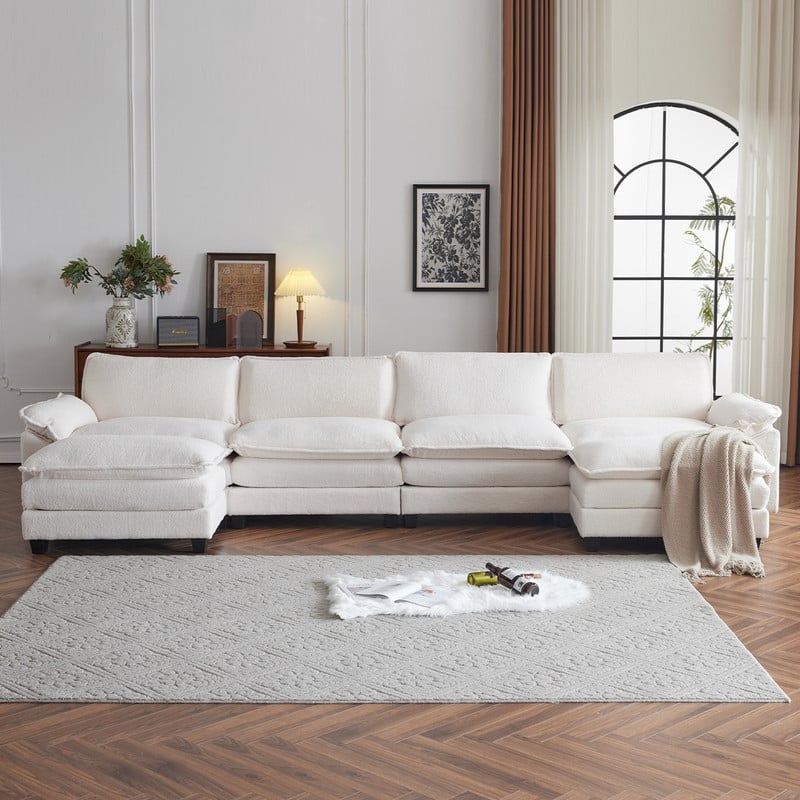 Double Layer Cushion Cloud Couch, Moludar Sofa With Reversible Ottoman For Living Room