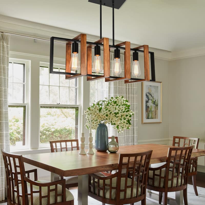 Starsky 4-Light Industrial Linear Kitchen Island Light Lantern Farmhouse Chandelier