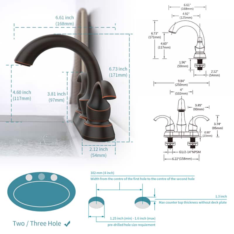 Modern 2 Handle Bathroom Sink Faucet with Pop Up Drain and Supply Hose, Aerator, Anti Fingerprint, Splash Proof, Water Saving