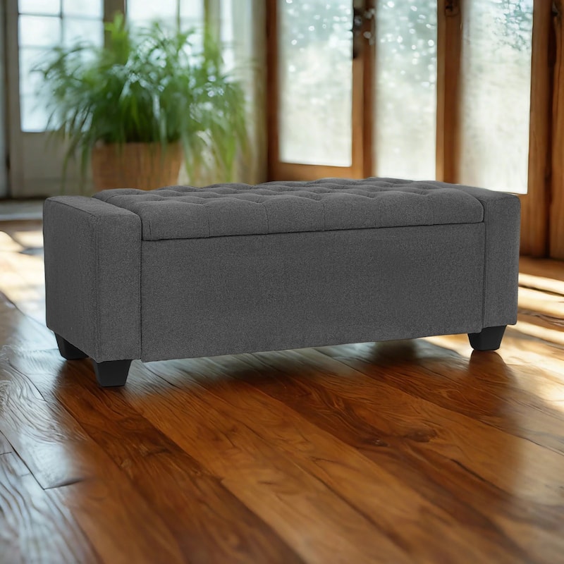Adeco Rectangle Storage Ottoman Bench for Living Room, Bedroom - Dark Grey-18.5"H