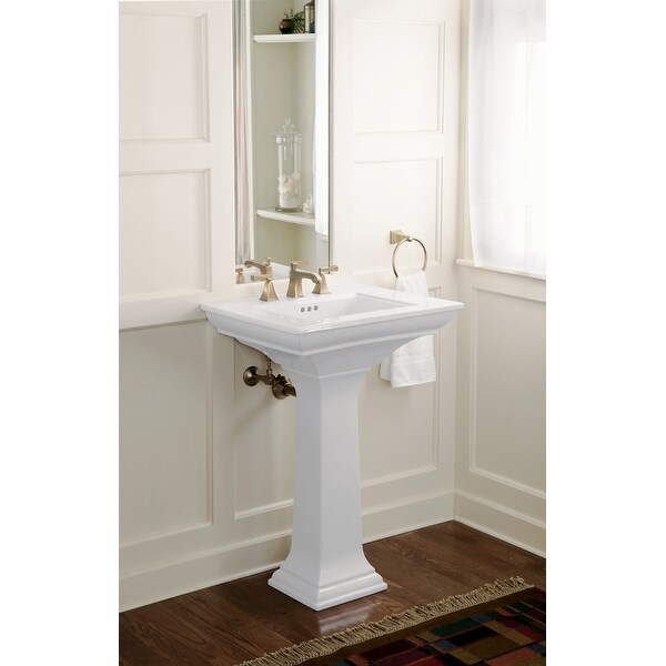 Pedestal Sinks Tools Home Improvement Kohler K 2239 8 7 Memoirs Pedestal Bathroom Sink Basin With 8 Centers Black Black This pedestal sink from kohler has a wide side deck for storing toiletries and other personal items.