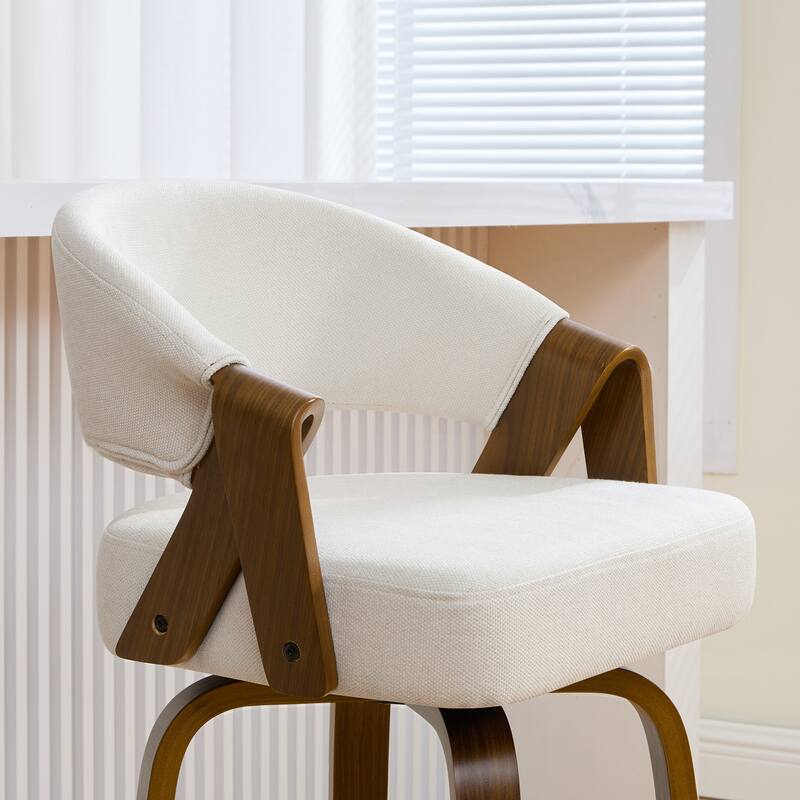 Mid-Century Upholstered Swivel Bar Stool/ Counter Stools with Curved Back - 37.5"H x 20.9"W x 19.9"D