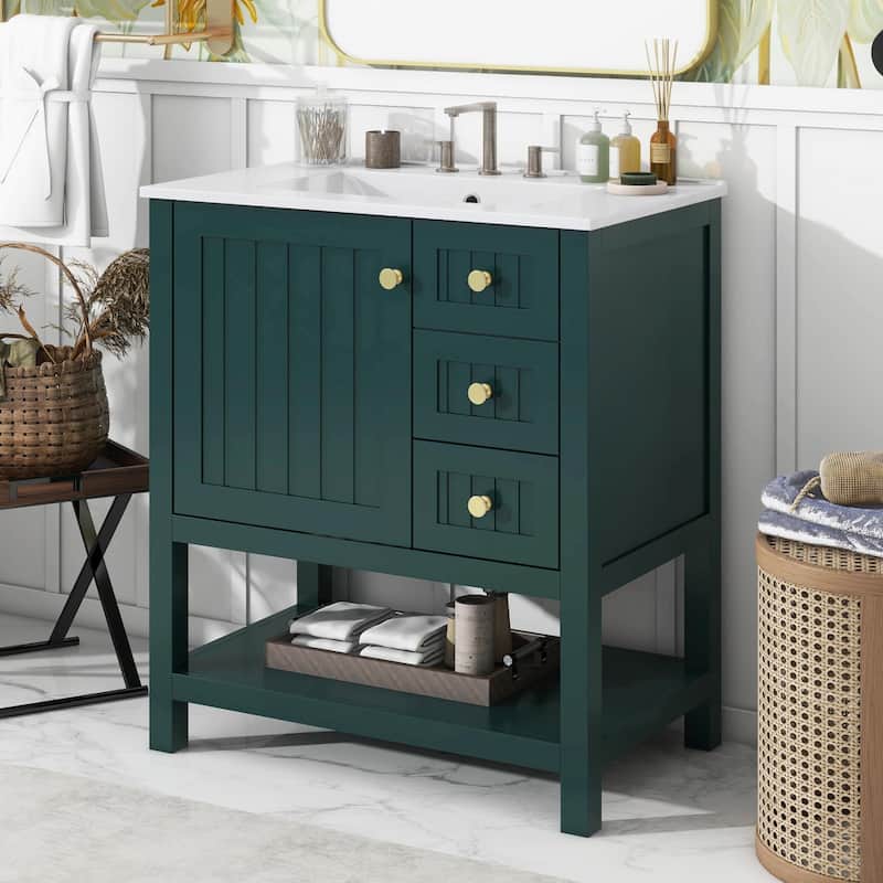30" Transitional Style Bathroom Vanity with Ceramic Sink Combo