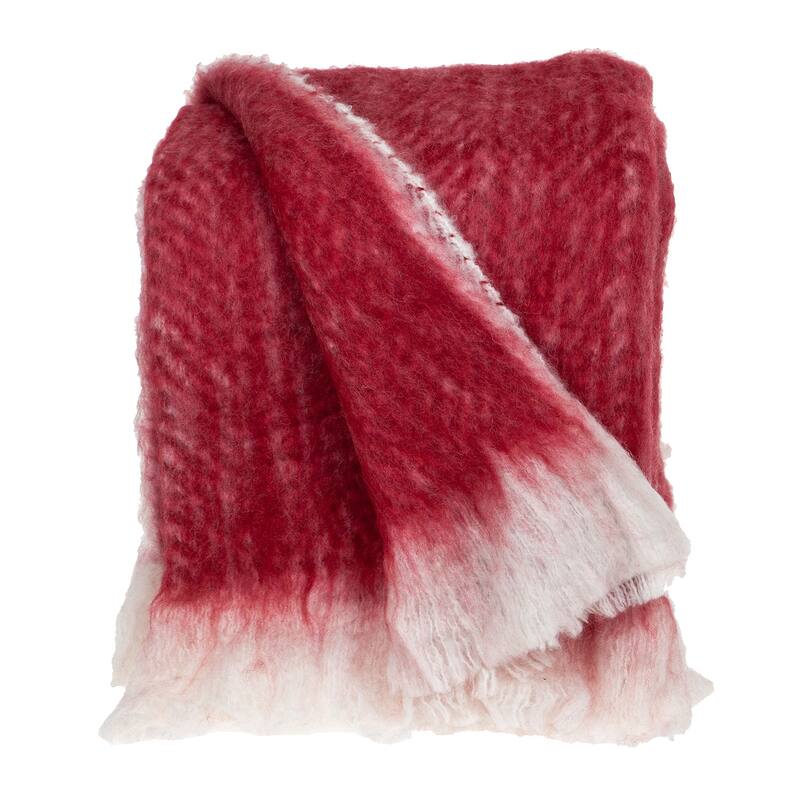 HomeRoots 52" X 67" Red and White Woven Wool Blend Throw Blanket